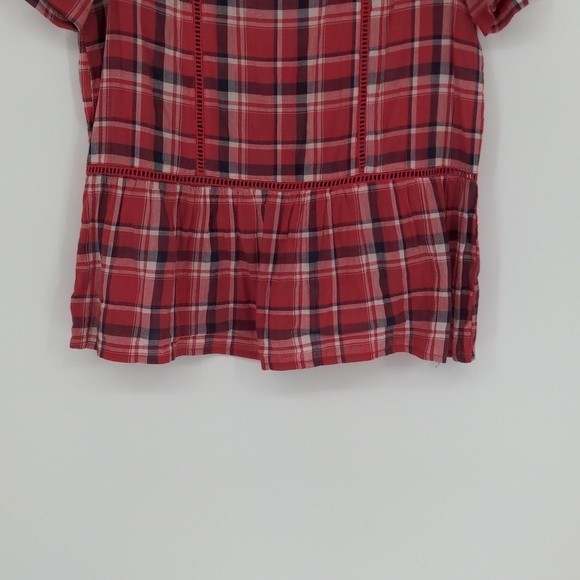 Maeve Red White Black Plaid‎ Short Sleeve Peplum Blouse Size Small - Picture 4 of 12
